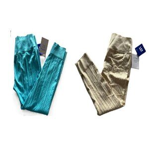 JoyLab Women's Seamless Cable Knit 7/8 Leggings Blue/Ivory Size XL 2Pk